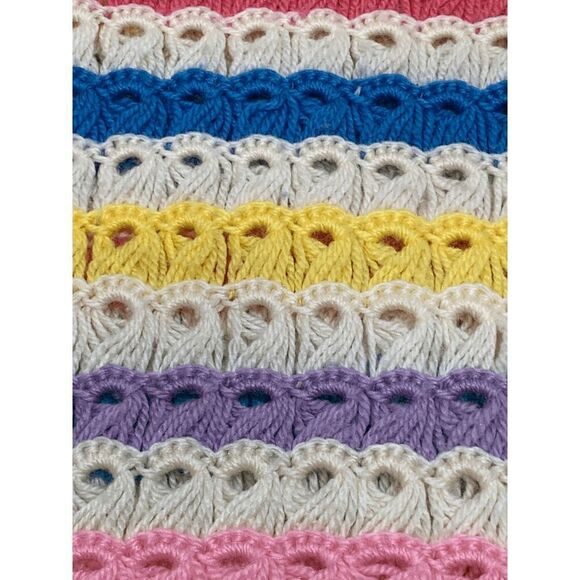 Granny Stripe Crochet Pattern Blanket With Tassel Multi-Color Size 42x58" - Picture 3 of 5